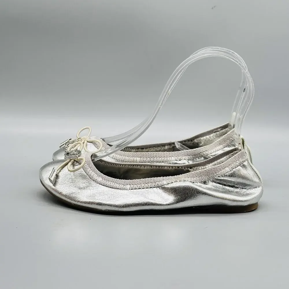 Sam Edelman Shoes Kids Girls 13 Silver Metallic Farren Ballet Flats Bow Slip On